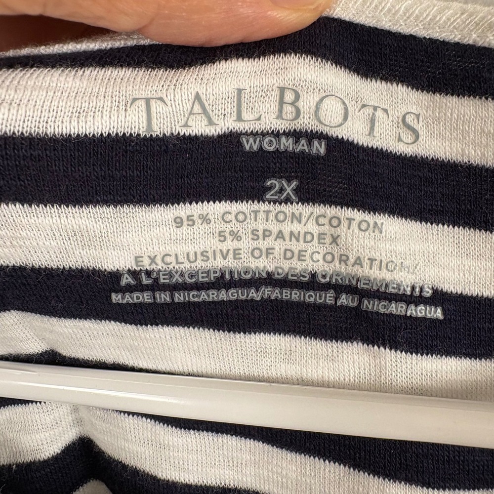 Talbots Navy White Striped Top Womens 2X Ruffle Hem Nautical Coastal Preppy - Picture 2 of 6